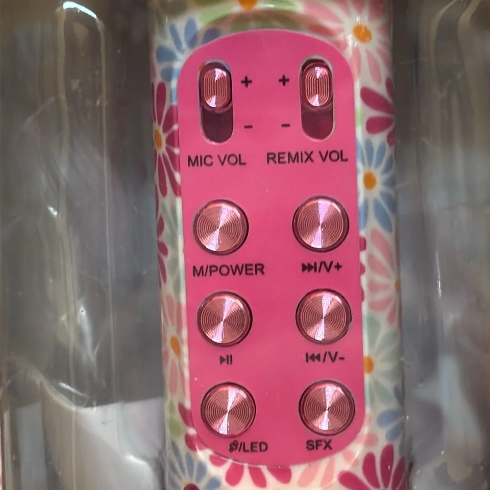 Karaoke Wireless LED Bluetooth Microphone in pink floral. Enjoy hours of fun